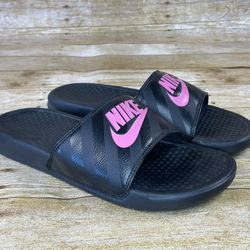 Nike Slides Sandals Womens Size 9 Black Pink Benassi Comfort Slip On 343881-061