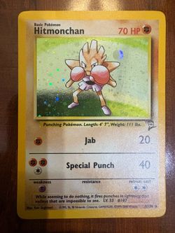 Pokemon Hitmonchan 8/130 Base Set 2 Vintage Holo Rare HP/Damaged