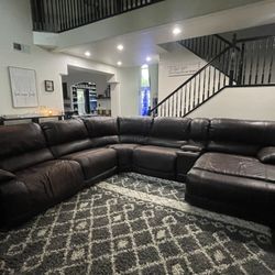 Leather Sectional Couch With Two Recliners