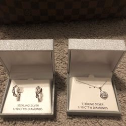 Infinity Sterling Silver 1/10 Cttw Diamond Necklace W/matching Earrings $160 Obo