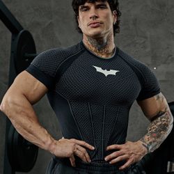 YoungLA Batman Compression Shirt Black Short Sleeve Gym Top size l