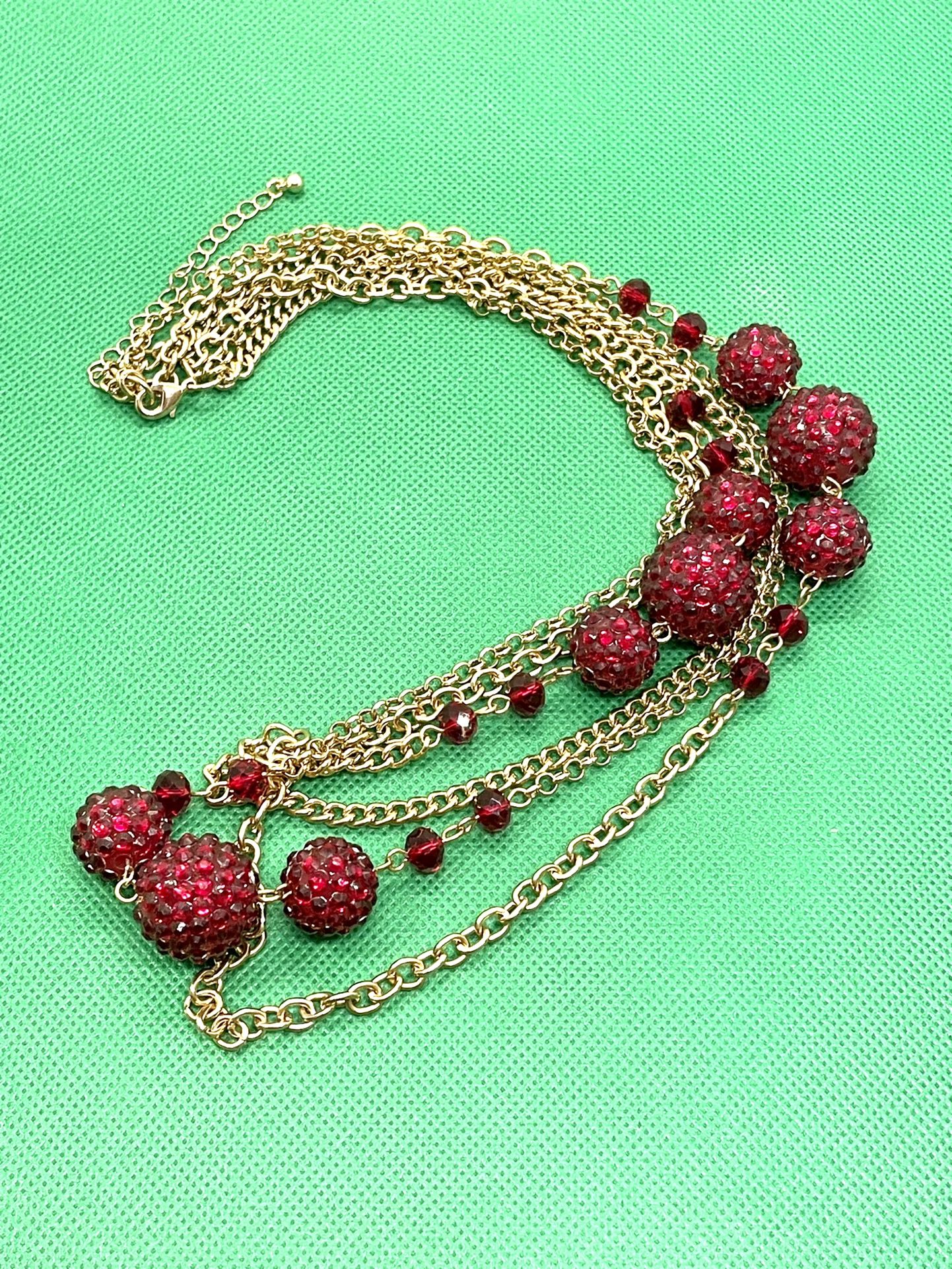Crocheted Red Beaded Necklace 