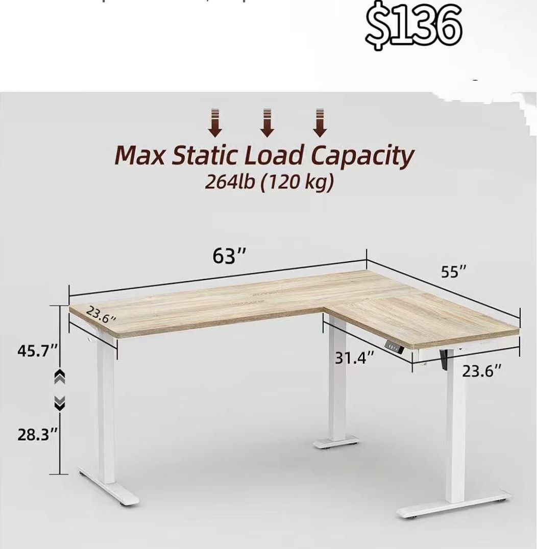 ✌️ TIQLAB L Shaped Standing Desk Adjustable Height, Electric Corner Standing Desk, 63 x 55 inch Sit Stand Computer Table with Splice Board, Maple