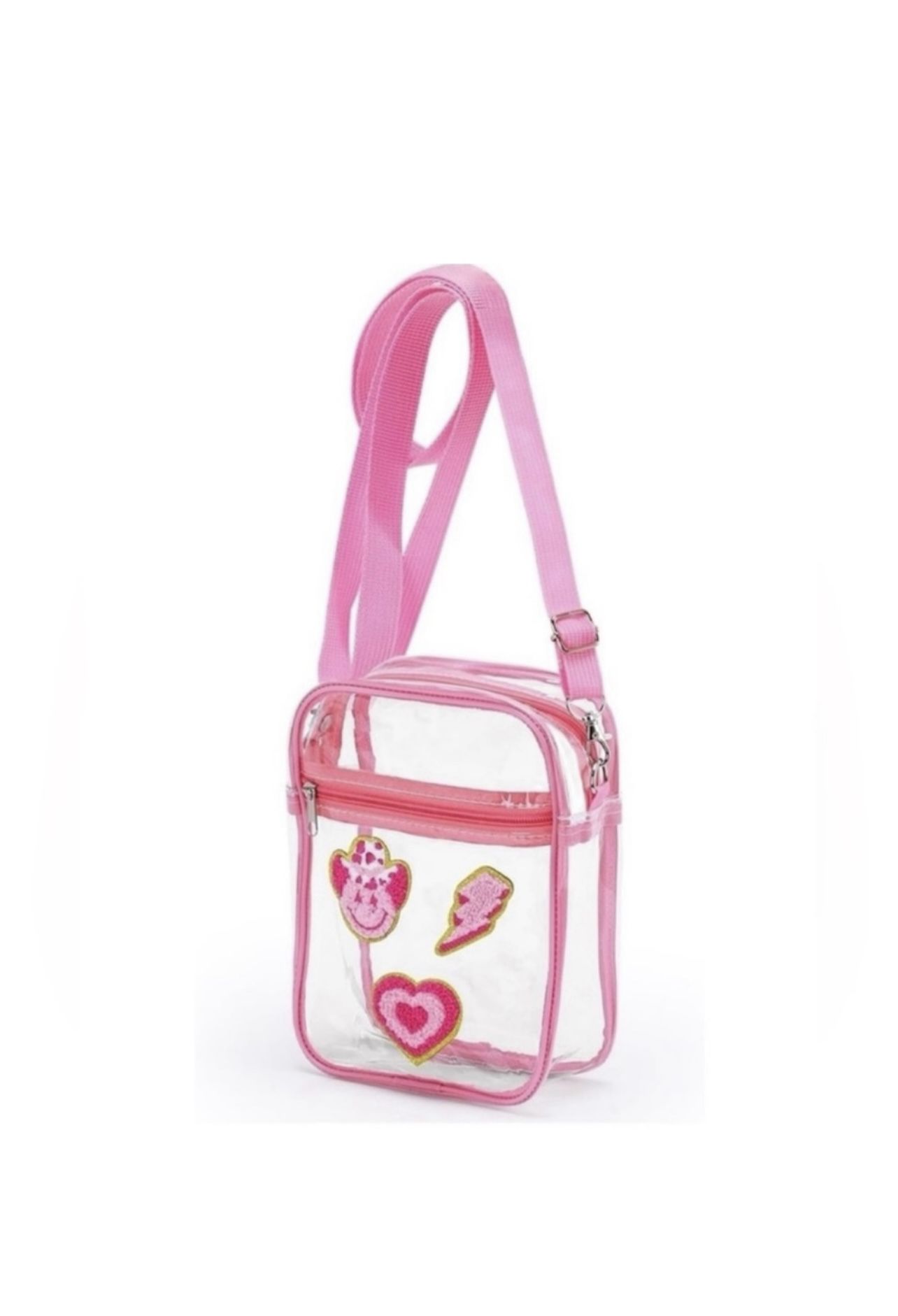 Pink Western Clear Stadium Crossbody Bag Embroidered Patches