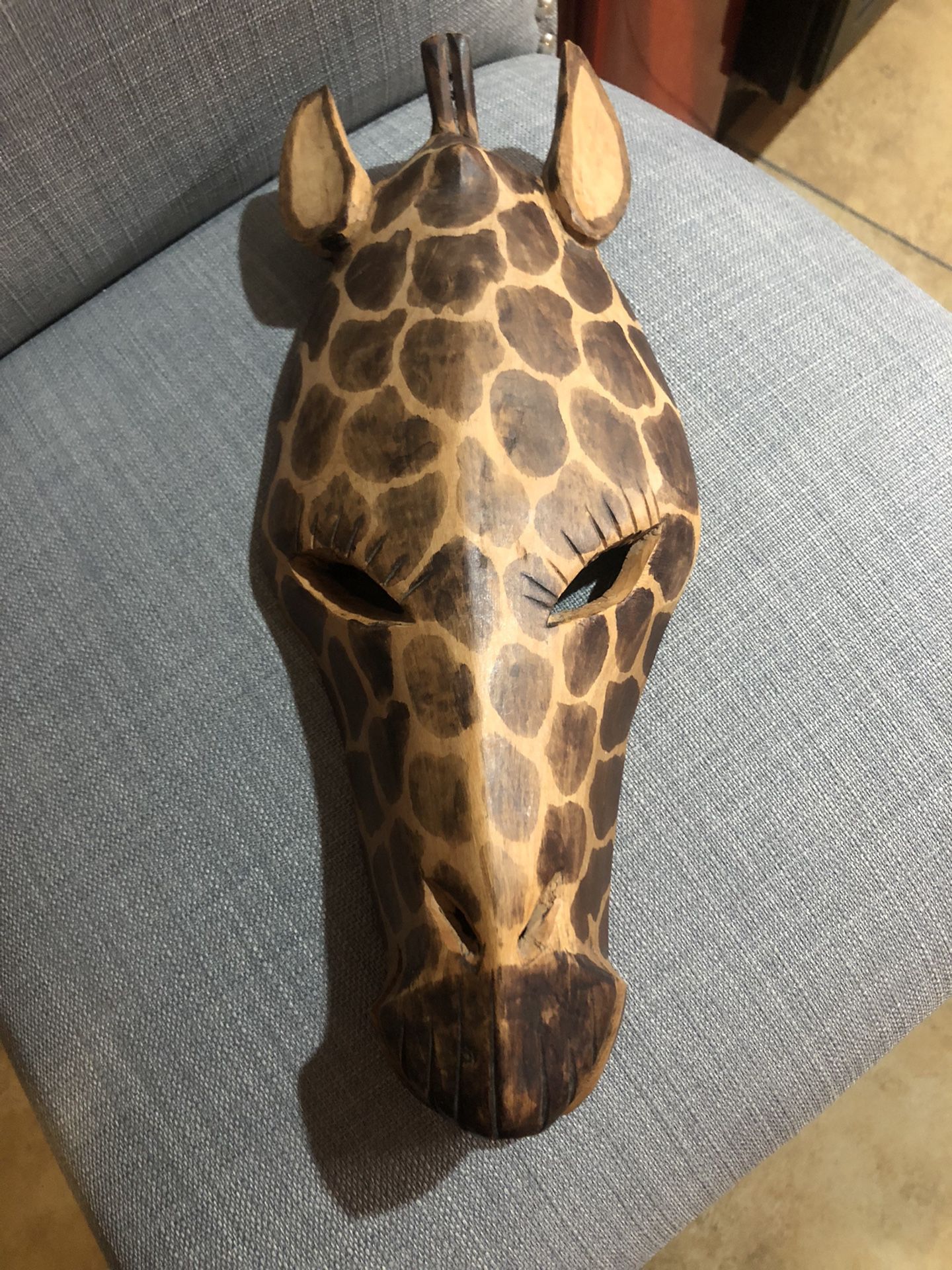Vintage Hand Carved Kenyan Wooden Giraffe Head Wall Decor
