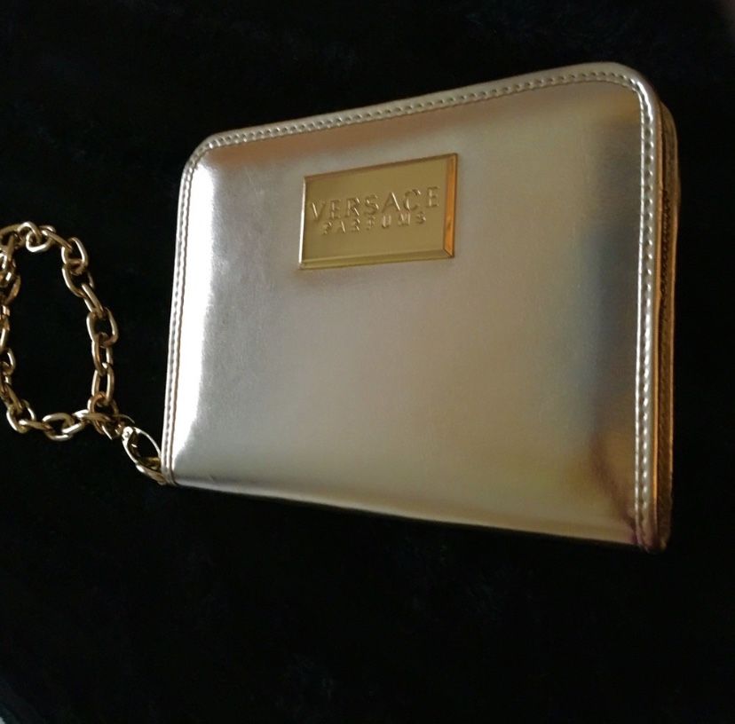 VERSACE Parfums Gold Travel pochette hand bag w/handle clutch