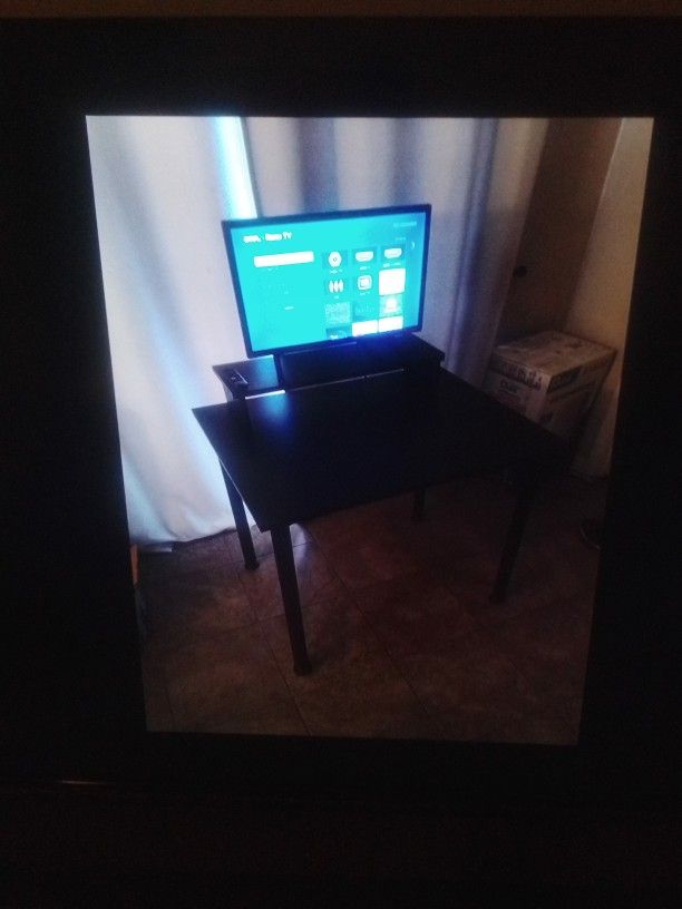 New Desk With Monitor Stand & 24" Smart TV/Monitor All Black 36"X 27.5"