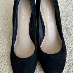 Via Spiga Women's Pump Size 7.5 Platform Hidden Heels Wedge Black Suede Leather