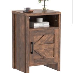 Farmhouse Nightstand, Modern Bedside Table with Barn Door and Shelf, Rustic End Table Side Table for Bedroom, Living Room (1, Rustic Oak) $ 45 