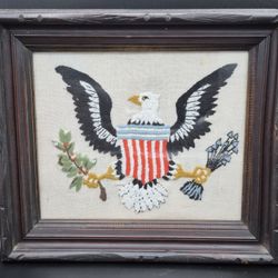 Vintage Framed Embroidered Seal Of The United States Eagle, 14"×16"