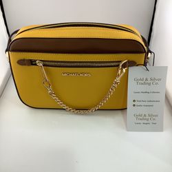 Michael Kors East West Jet Set Crossbody Yellow And Brown 
