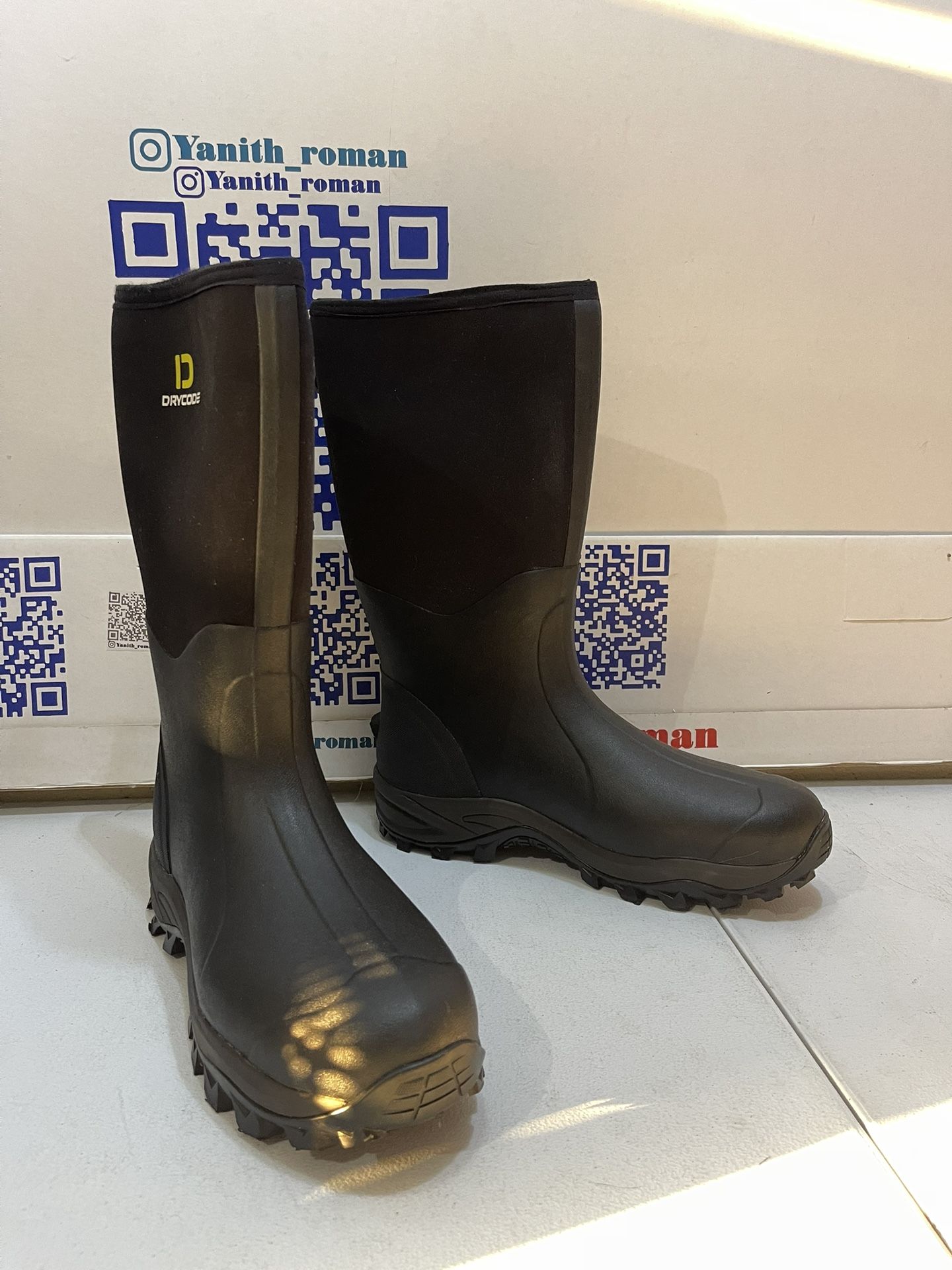 DRYCODE Rubber Boots for Men and Women, Waterproof 6mm Warm Rubber Neoprene Boots, Outdoor Rain Boot, Black, Size 14