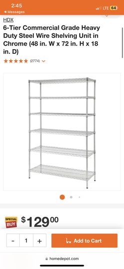 HDX 6-Tier Commercial Grade Heavy Duty Steel Wire Shelving Unit in Chrome (48 in. W x 72 in. H x 18 in. D)