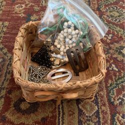 Basket Of Jewelry And Brooches 