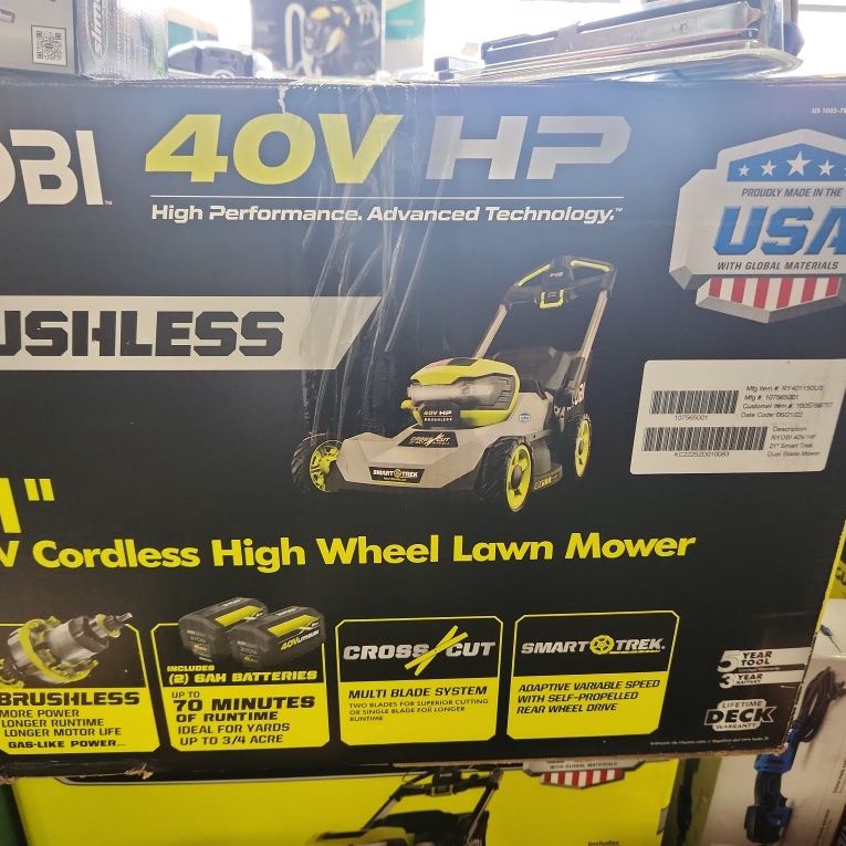 Ryobi 40v Brushless 21" Cordless High Wheel Lawn Mower 