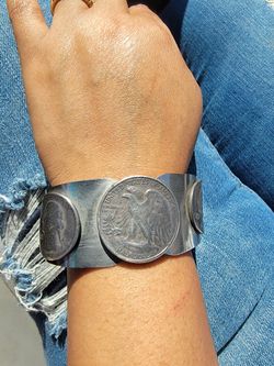 Silver America Eagle Walking Liberty Half Dollar. Silver-Smith Hand Made Bracelet