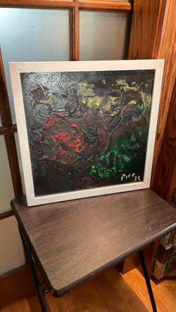 Abstract Oil On Board Wood Frame Signed Local Artist