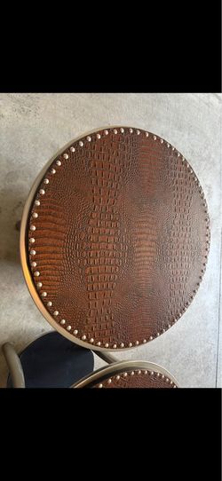 Set of two custom made leather side tables