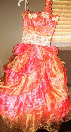 Beautiful peach and gold dress with off-white lace