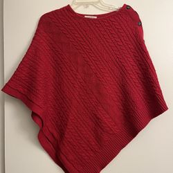 Orvis Red Cable Knit Poncho