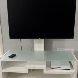 Modern White TV Stand with Glass Top