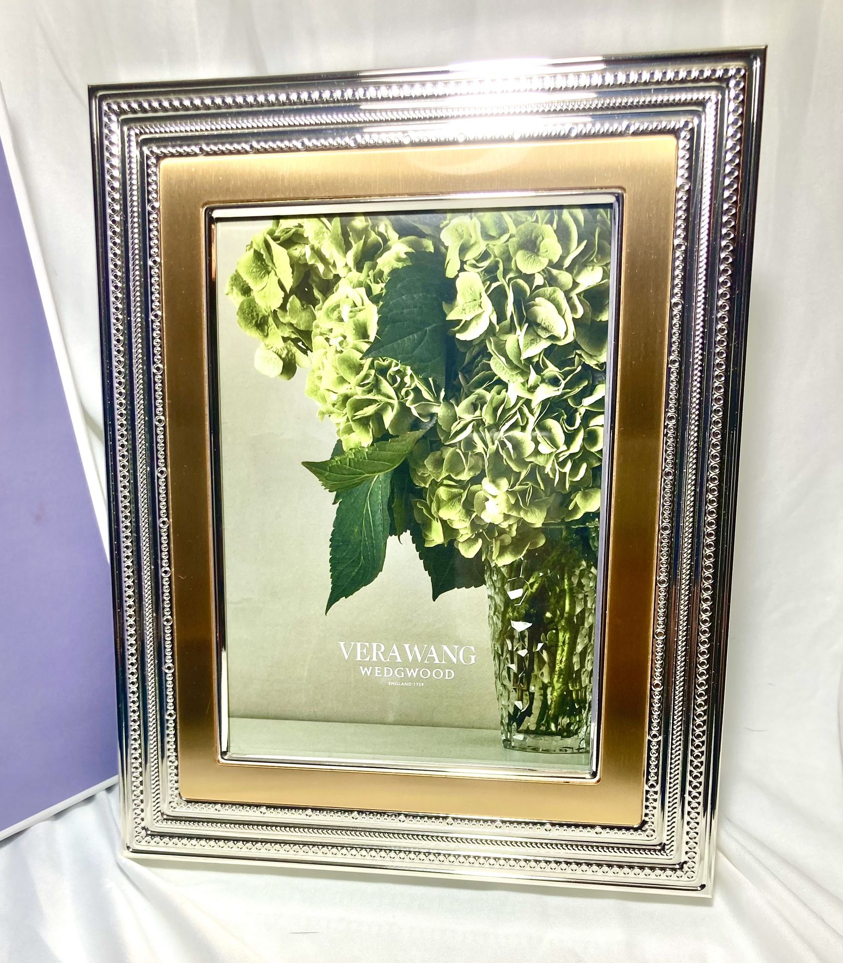 Wedgwood Vera Wang With Love Gold Silver Plate 5 x7 Picture Frame new in open box.