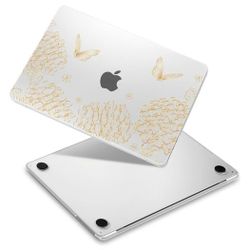 Golden Butterfly Print MacBook Air 15” M4/M3/M2 Case With Keyboard Cover New