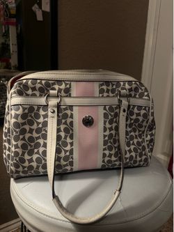 authentic early-to-mid 2000s Coach Signature satchel with the pink heritage stripe