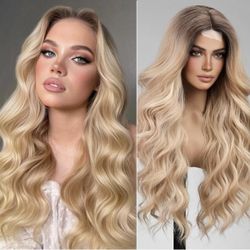 Lace front ombre blonde middle part wig