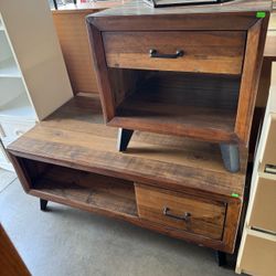 Solid Wood Industrial Rustic Finish Coffee Table and Side Table Very Good Condition