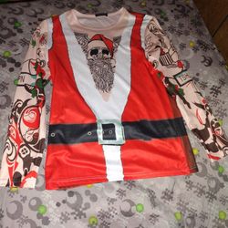 Xuan Ying Mens Shirt Long Sleeve Christmas tattoo Santa Skull Size L