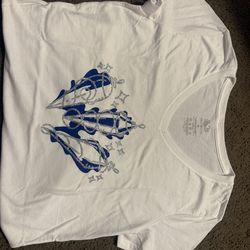 White & blue rhinestone graphic tee