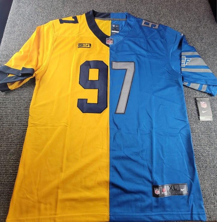 Detroit lions Michigan Wolverines Aiden Hutchinson stitched split jersey new medium-3XL