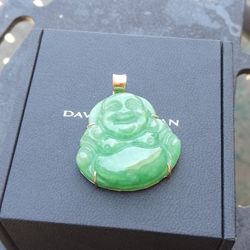 14k Gold Jade Buddha Pendant 