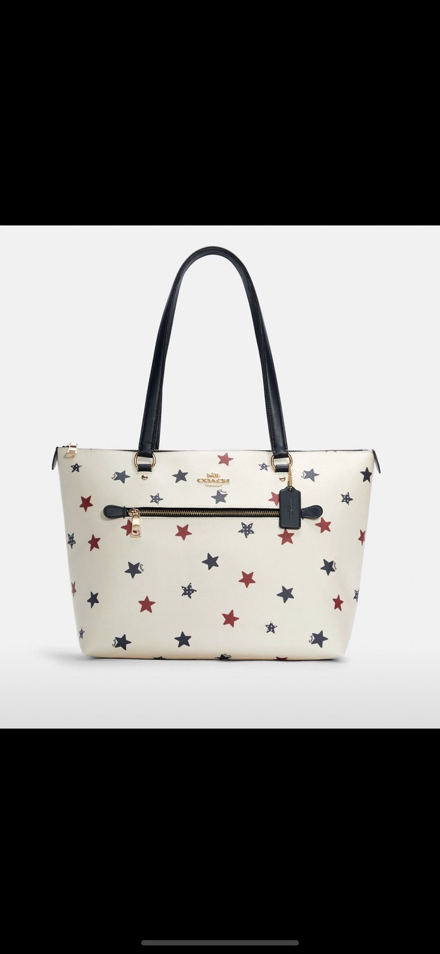 NWT COACH GALLERY TOTE WITH AMERICANA STAR PRINT CHALK CANVAS LEATHER SHOULDER BAG C4299 