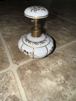 Vintage Hand-Painted Gold & White Porcelain Cabinet Knob / Drawer Pull - Lady Fair Import