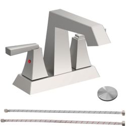 Open Box New Silver Bathroom Sink Faucet, 4 Inch Sink Faucet Bathroom with 2 Handle for Classic, Farmhouse, Bathroom Faucets for Sink 3 Hole Bathroom 