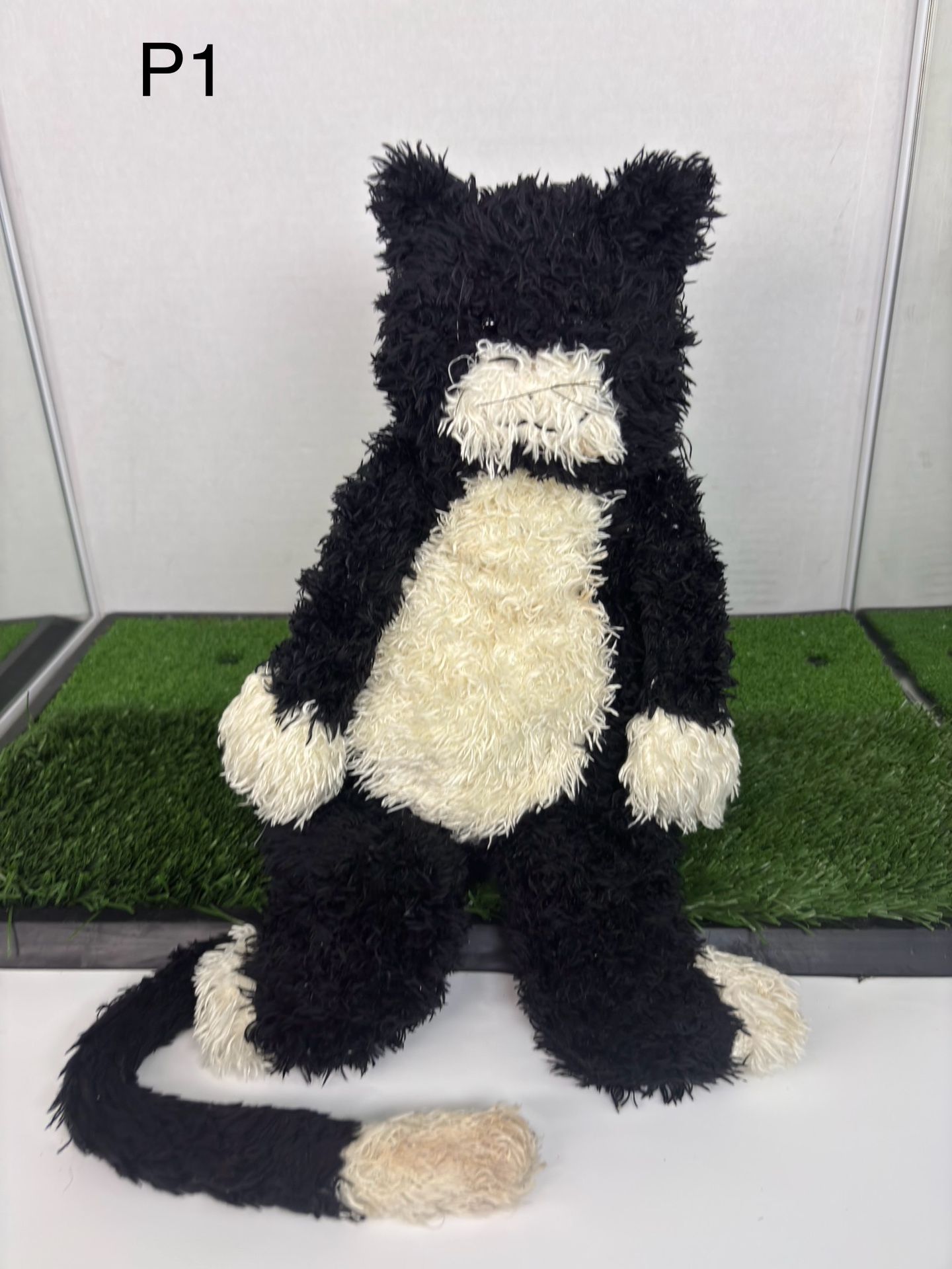 Jellycat Plush Bunglie Cat Black White Tuxedo Kitty Long Tail Stuffed Toy 16"