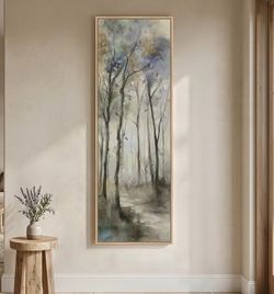 Framed Long Narrow Abstract Forest Landscape Vertical Wall Art, 18x56 Inch
