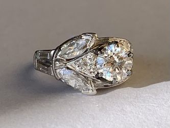 Vintage Estate Platinum Floral Burst Diamond Cluster Ring $1798, OBO