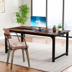 New Modern Large Desk, 63 x 31.5 Inch Office Writing Workstation in Rustic and Black
