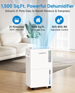 1500 Sq.Ft Dehumidifier for Basement, with Drain Hose, 21 Pints

Quiet Dehumidifiers for Home, Large Room, Bedroom & Bathroom, Smart Humidity Control,