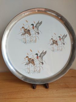 Vintage Revere Pewter Tray Serve Platter Dining Ducks Nature Wildlife Vintage