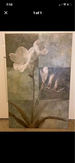 Green and white floral freesia wall art