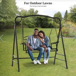 Upgraded Metal Porch Swing Stand with Black Finish, Heavy Duty 660 LBS Weight Capacity Steel Swing Frame with Extra Side Bars, Powder Coated Hanging S