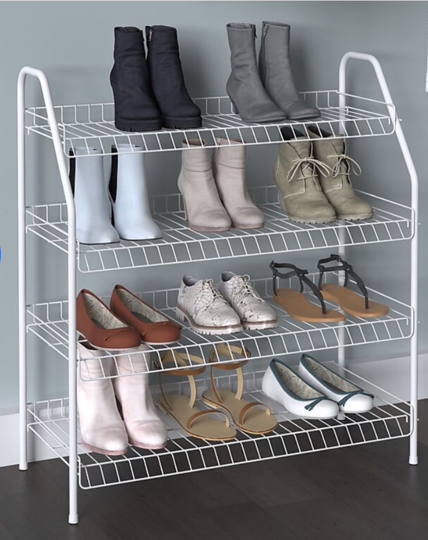 Closet Maid 28”H -12 Pair- 4 - Tier White Steel Shoe Rack.