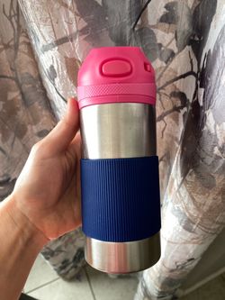 Pottery barn kids water bottle with push button pop up lid and lock, stainless steel
