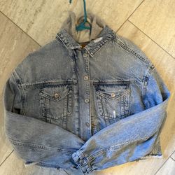 American Eagle Cropped Hooded Denim Jacket