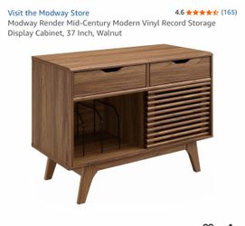 Render Mid-Century Modern Vinyl Record Storage Display Cabinet, 37 Inch, Walnut