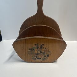 Vintage Wood China Wall  Plate Rack W/divider  Painted Farmhouse Motif COW